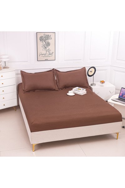 Truva Home Set Husă Pat Dublu cu Elastic din Damasc Subțire | 3 Piese (Husă 1...