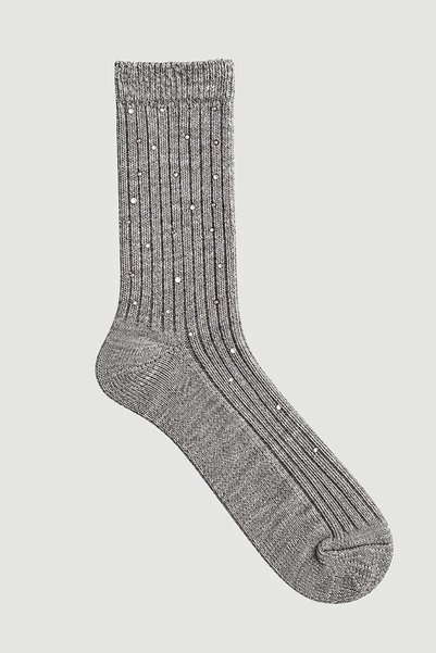 Gusto Stone Detailed Long Socks - Gray