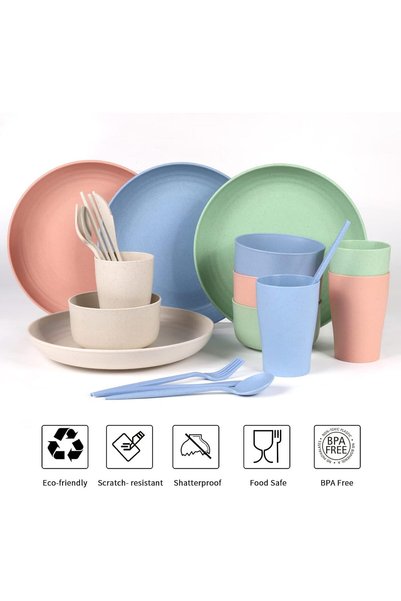 Noonedibs Set de cină pentru camping pentru 4 persoane, seturi de tacâmuri di...
