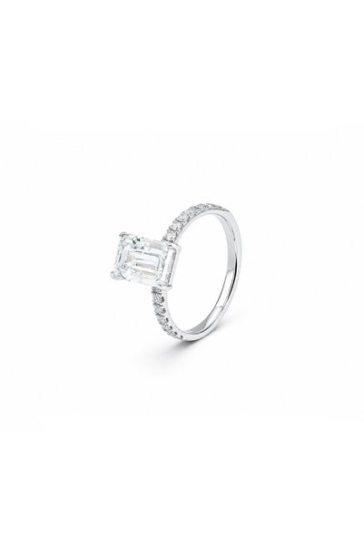 Generic Brand 9K Emerald Cut Lab Grown Diamond Engagement Ring, Paved Side St...