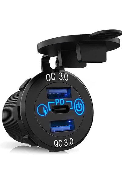 Generic Waterproof 12V 56W PD USB C Power Outlet Charger Adapter, Dual QC3.0 ...