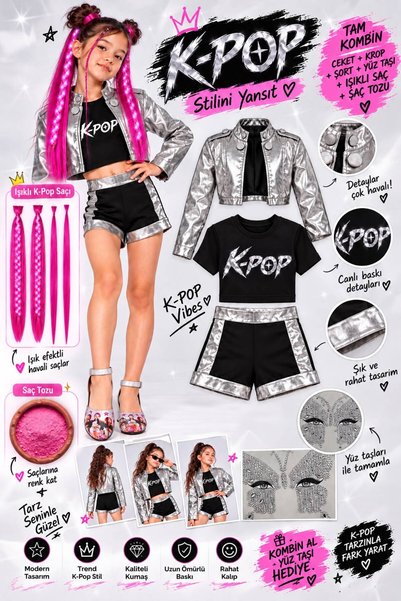 bemora kids Kpop Huntrix Mira Costume - Leather Jacket - Shorts - Crop T-Shir...