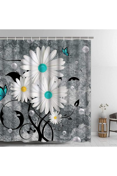 Generic Shower Curtain, Floral Butterfly White Daisy Shower Curtain for Bathr...