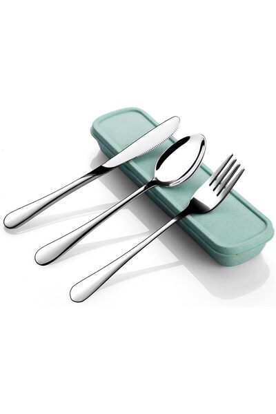 Generic Portable Utensils Set with Case 3 Reusable Stainless Steel Cutlery fo...