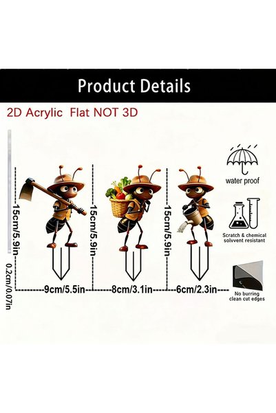 Choice MULTI 2D Flat, 3-Piece Ant Acrylic Garden Decoration Set, Reusable - S...