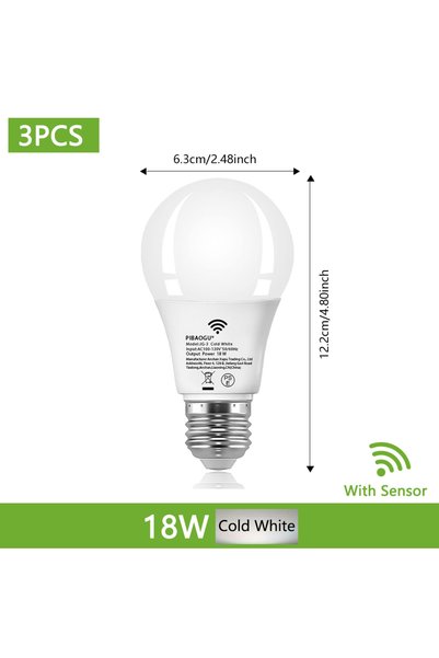 Choice مصباح LED بمستشعر حركة راداري E26 بقوة 18 واط، 3 قطع، ضوء أبيض بارد، 1...