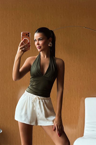 Eyyo Haki Sırt Detay Crop Top