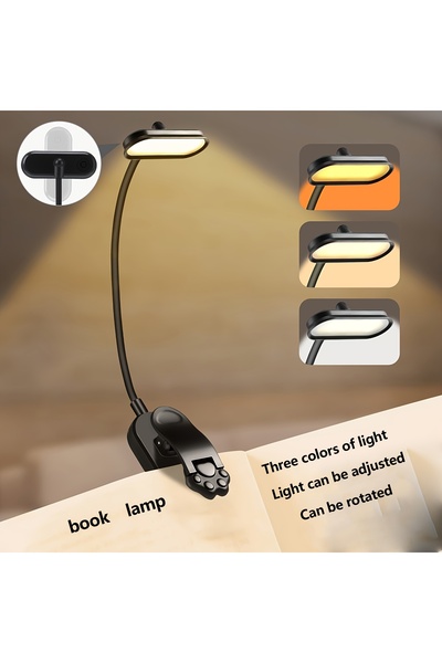 Choice Black LED Book Light USB Rechargeable Reading Light 3-Level Warm Cool ...