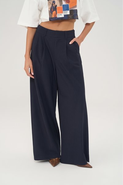 MAI STUDIOS CO. Rosaliya Striped Navy Blue Palazzo Trousers