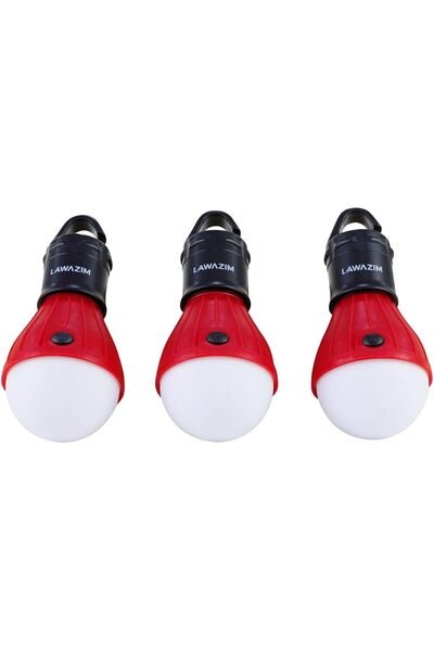 Generic مصباح خيمة LED من 3 قطع - أحمر - فانوس تخييم محمول مع خطاف تعليق ويعم...