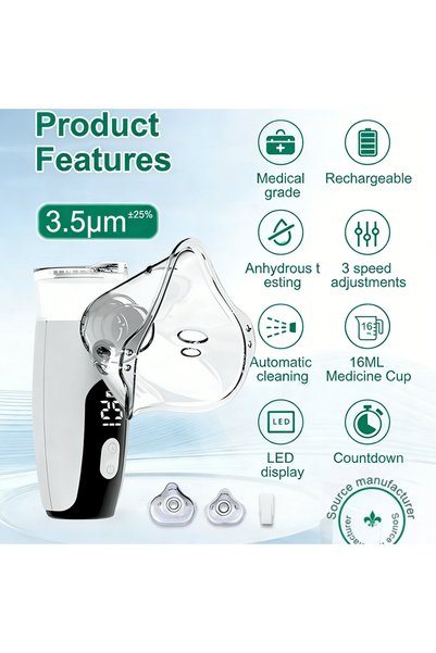 Choice جهاز استنشاق شبكي قابل لإعادة الشحن 3.5 ميكرومتر مع شاشة LED، جهاز است...
