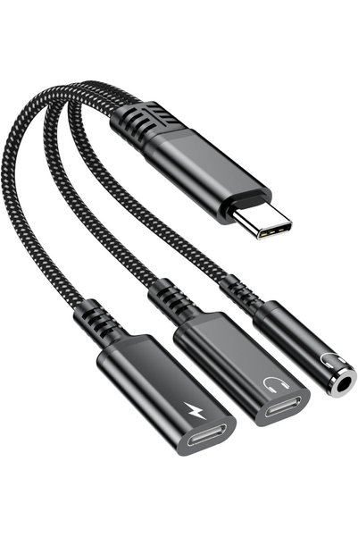 Generic محول USB-C إلى سماعة رأس 3.5 ملم وشاحن، 3 في 1 موزع مزدوج Type-C Aux