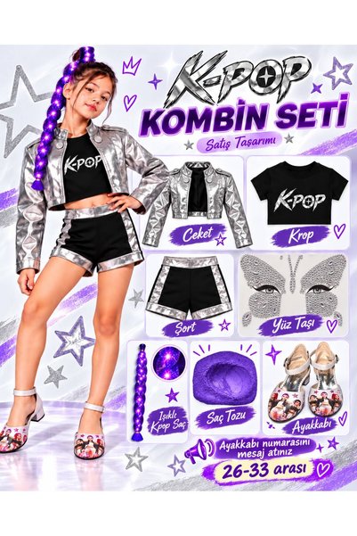 bemora kids Kpop Huntrix Rumi Costume - Leather Jacket - Shorts - Crop T-Shir...