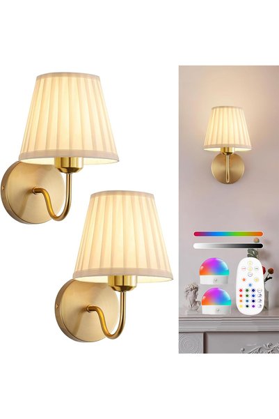 Choice 15 Colors Gold-2Pack Battery-Powered Wall Light, Wireless Charging Wal...