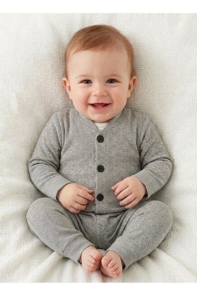 gülerçocuk Unisex Bebek Fitilli/Çelik Interlok Düğmeli Tulum - Yumuşak Dokulu Rahat Kesim Bebek Patiksiz Tulum