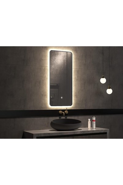 Generic مرآة حمام مستطيلة بإضاءة LED خلفية وإطار من الألومنيوم الأسود مقاس 14...