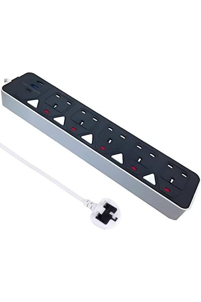 Generic شريط طاقة بـ 5 منافذ و2 منفذ USB (3.4 أمبير) ومنفذ Type-C PD - قدرة 2...