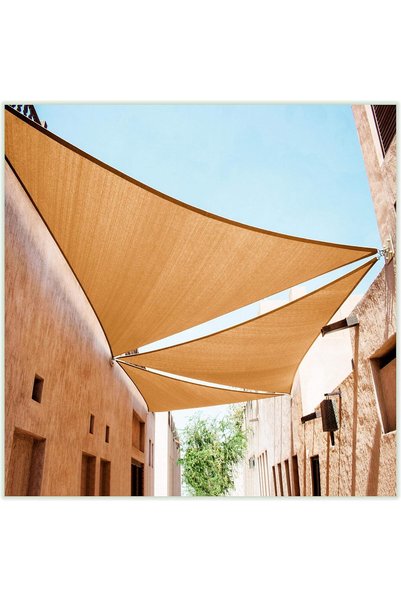 Generic مظلة شمسية مثلثة الشكل بلون البيج الرملي مقاس 12' × 12' × 12' - قماش ...