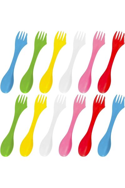Generic 12 Pcs Plastic Forks, Spork Camping Cutlery Set, Portable and Reusabl...
