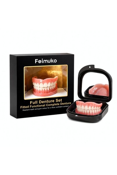 Choice 1Pcs Complete Full Denture Set With Mirror Storage Case Realistic Natu...