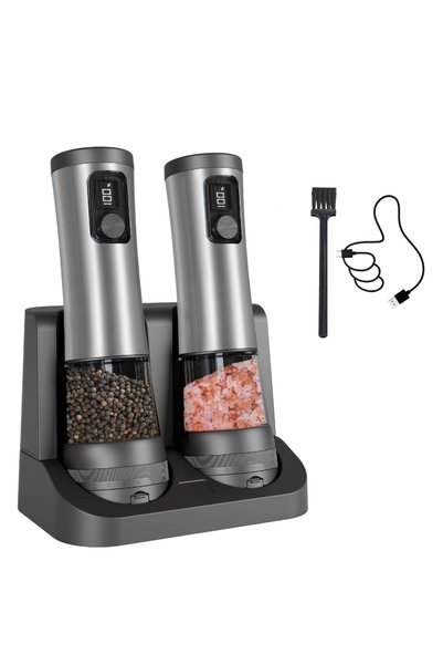 Choice A-Slievr 1 or 2 Automatic Electric Salt Grinders, LED Light Pepper Gri...