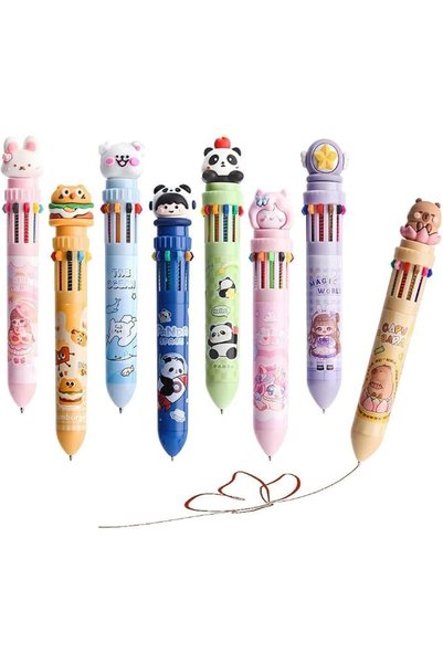 SYOSI 8 Pcs Multicolor Ballpoint Pens Set, Cute Cartoon Retractable Writing I...