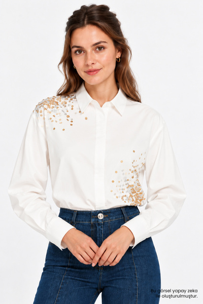 Exquise Asymmetrical Sequin Embroidered Shirt