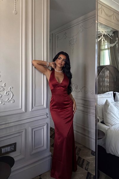 Eyyo Bordo Sartoria Uzun Elbise
