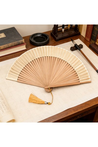 Choice YELLOW 1pc New Bamboo Folding Fan — Vintage-Style Chinese Wooden Fan; ...