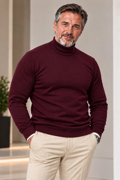 Baran Işık Rüya Men's Half Turtleneck 100% Knitwear Sweater – Stylish and Com...