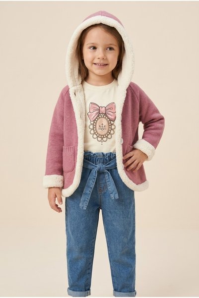 zumino Girl's Plush Lined Hooded Cardigan, Bow Printed Sweatshirt and Belted ...