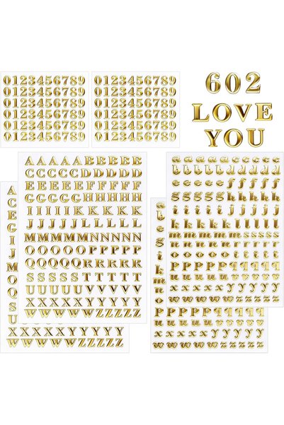 Generic 640 قطعة من ملصقات الحروف الذهبية الصغيرة، ملصقات أبجدية وأرقام ثلاثي...