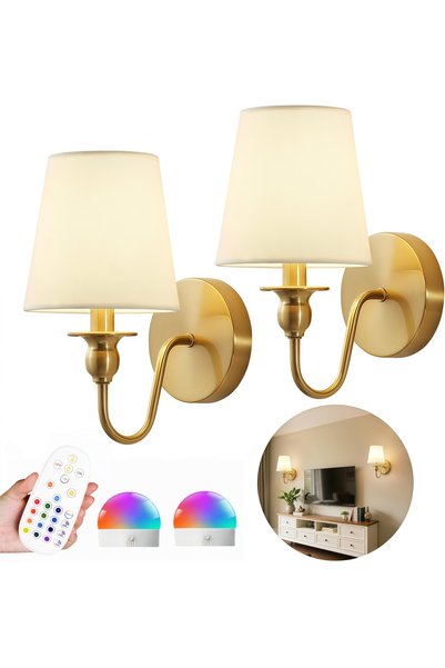 Choice 15 Colors White-2Pack Battery-Powered Wall Light, Wireless Wall Light ...