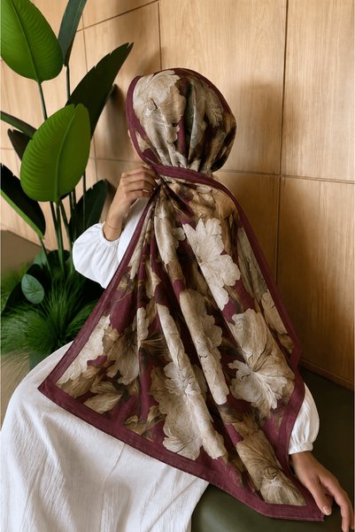 Hepsi Moda Modal Silk Vintage Floral Shawl - Burgundy