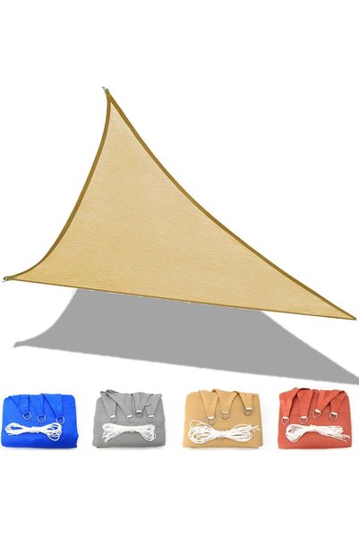 Generic مظلة شمسية مثلثة الشكل 2×2×2 متر، لون بيج، مصنوعة من البولي إيثيلين ع...