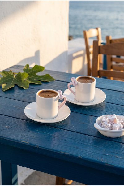 Generic Brand طقم فناجين قهوة من ميان بروسلين جوي فاونك لشخصين - تصميم رومانس...