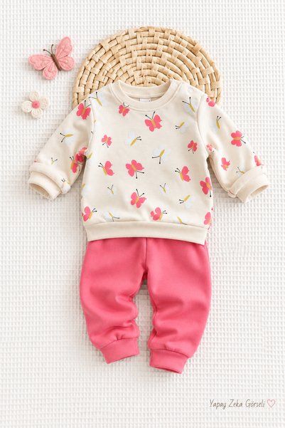 Mou&Kou Baby Girl 100% Cotton Combed Cotton 2-Piece Top and Bottom Set – Butt...