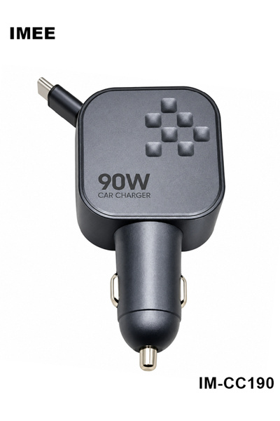 iMee شاحن سيارة سريع PLUS IM-CC190 بقوة 90 واط مع كابل USB-C قابل للسحب بطول ...