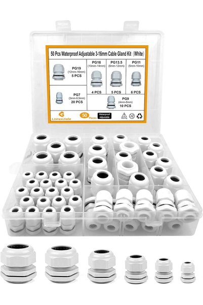 Generic وصلات كابلات مقاومة للماء قابلة للتعديل، 50 قطعة، مقاسات PG7، PG9، PG...