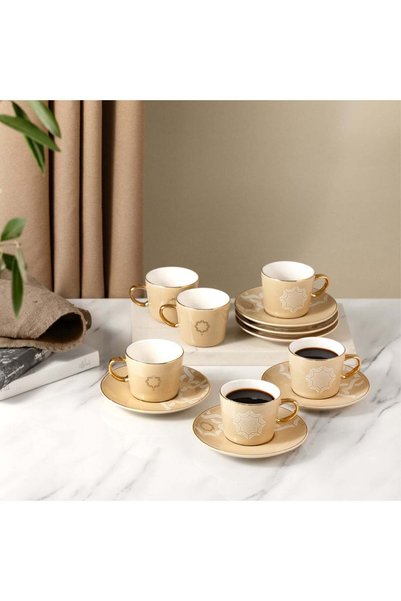 Otantik Home طقم قهوة تركي من 12 قطعة من أوكتارا - عاجي + ذهبي