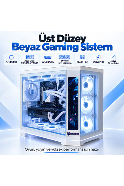 Gaming i5-14600K RX 9060 XT 16GB 32GB DDR5 Gametech Vision LCD V2 360mm Sıvı Soğutmalı Oyuncu Bilgisayarı