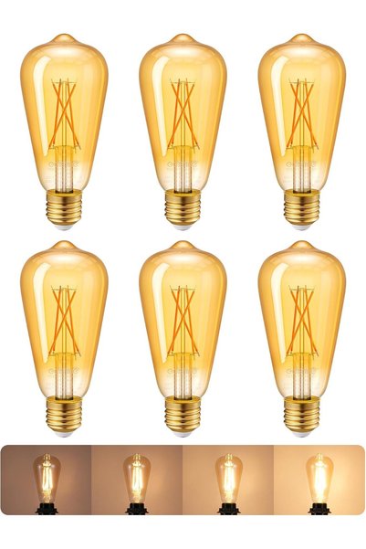 Generic 6 Pack ST64 Vintage Filament Bulb, 6.5W 2200K, 700LM Dimmable