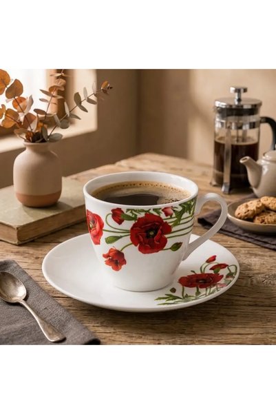 HERA Set de cafea K2218 decorat cu opal, 12 piese, 6 cești de 210 ml cu farfu...