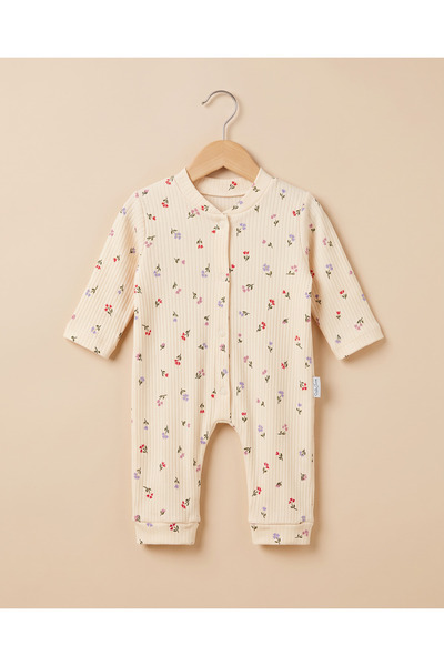 Fubuu Baby Çiçek Desenli Çıtçıtlı Tulum 3-6-9 Ay Kız %100 Pamuk