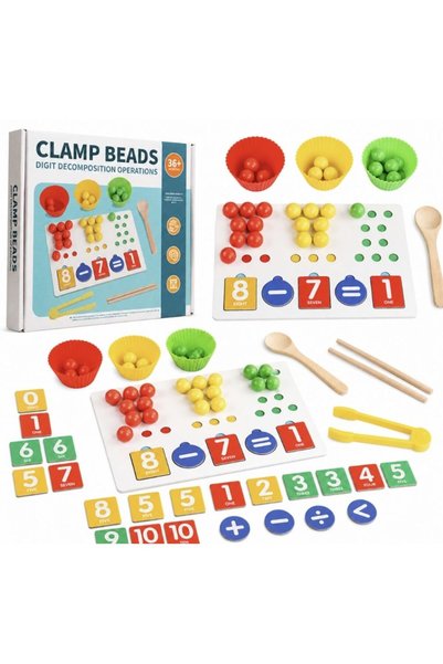 Generic Brand Joc educativ Montessori de matematica, cu bile colorate, penset...