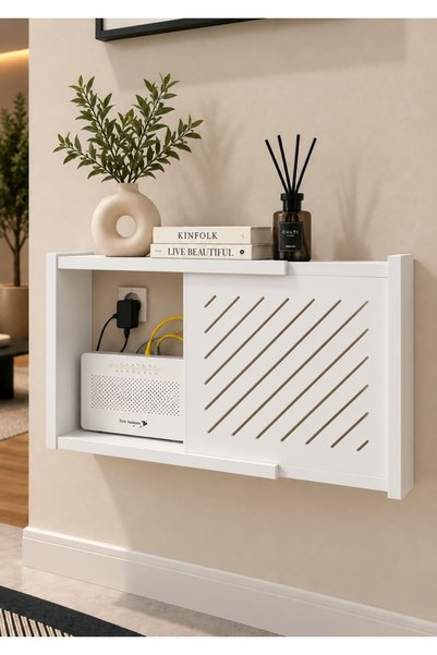 efriva WiFi Modem Kutusu Sürgülü Kapaklı Beyaz Dekoratif Modem Gizleme Dolabı...