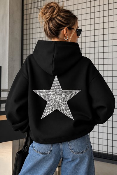 trendypassion Unisex Women's and Men's Shiny Star Back Printed Hooded 3 Threa...