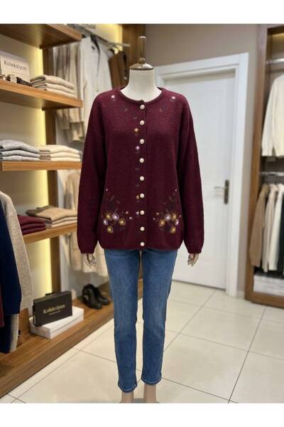 ENSAR GİYİM Women's Floral Embroidery Soft Textured Cardigan