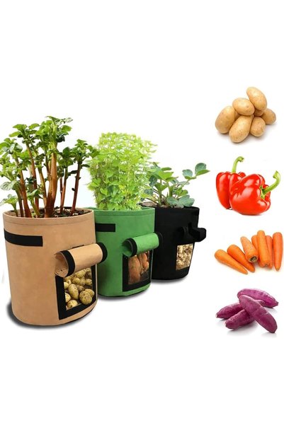 Generic أكياس زراعة البطاطس، 3 قطع، سعة 7 جالون، أكياس زراعة للحدائق مع مقبض ...