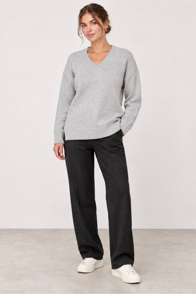 bb butik basic Women's V-Neck Soft Textured Side Slit Knitwear Sweater My4535